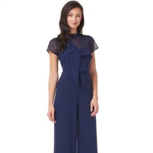 Js Coll. Navy Crepe Oversize Bow Jumpsuit Mesh Illusion PS16